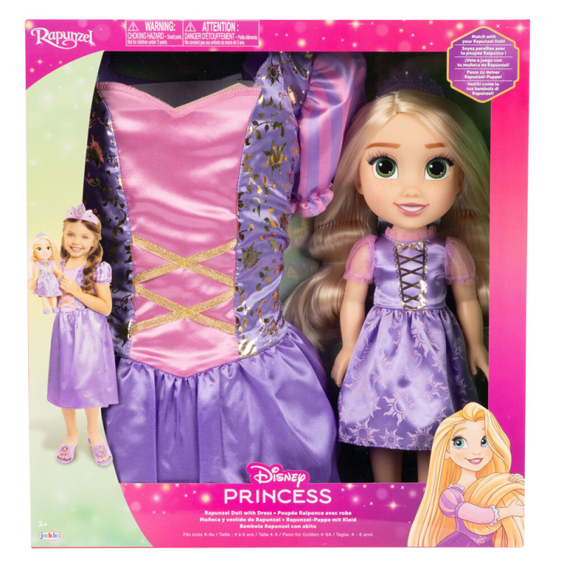 Muñeca Rapunzel + Disfraz Disney 38cm